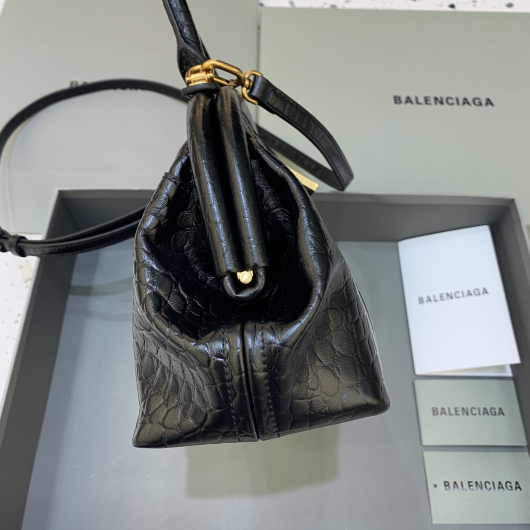 Balenciaga Editor Small Handbag Crocodile Embossed Shoulder Bag Black